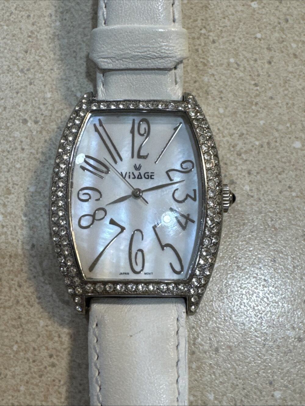 Woman’s Visage Watch White Leather Band Swarovski Crystal - Untested